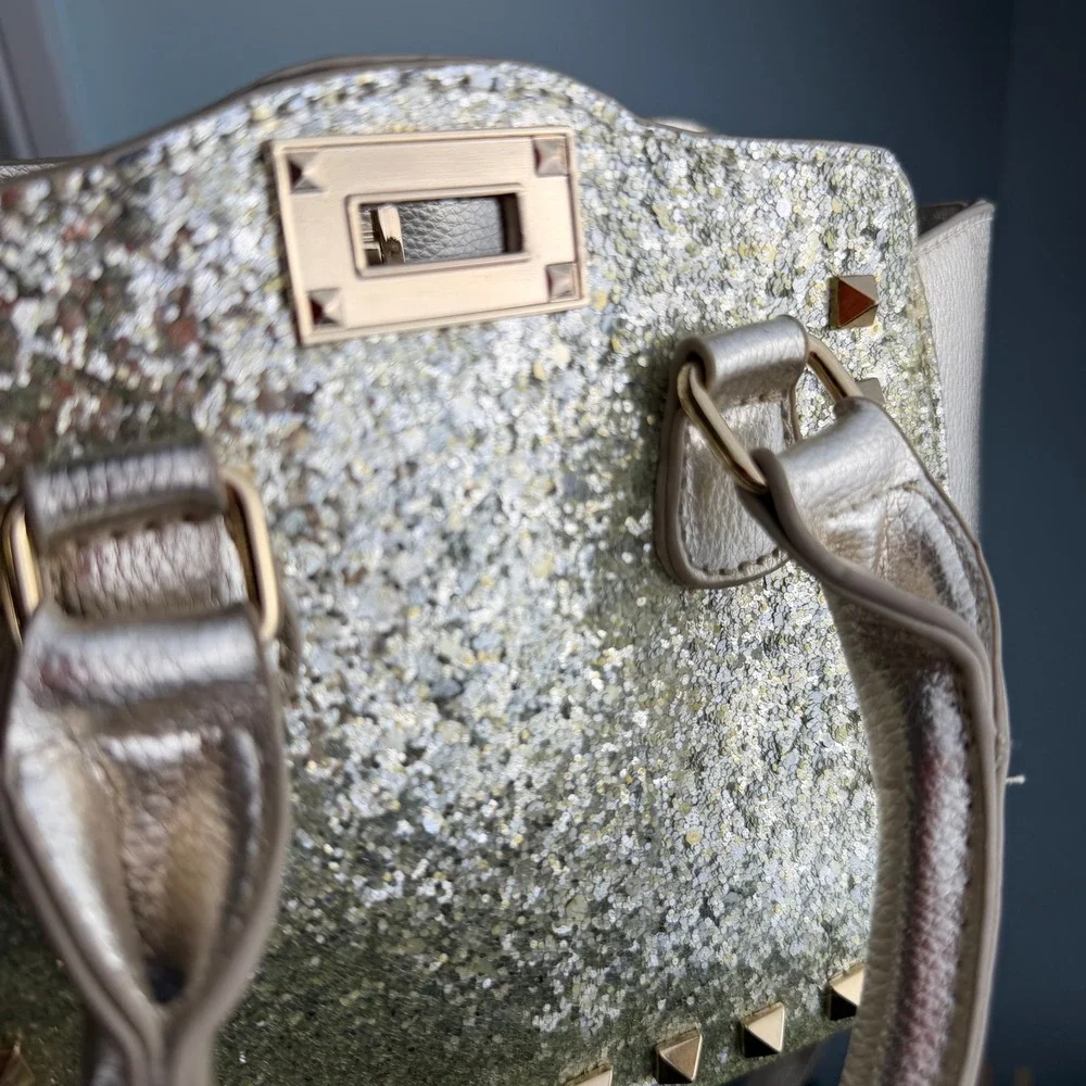 Chloe K New York Gold Glitter‎ Studded Mini Satchel Bag